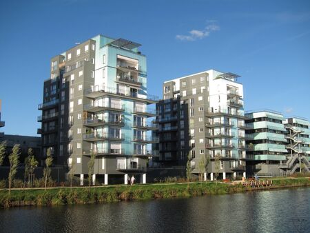 Modern buildings reflected in the River