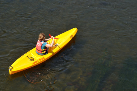 Tourists in canoe on the river Dordogneのeditorial素材
