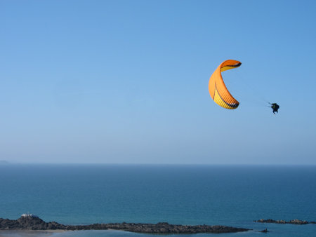 PLERIN_FRANCE, 02 APRIL, 2017: paragliding in Plerin in Brittany