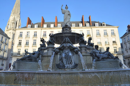 Fountain on the Place Royale in Nantesのeditorial素材