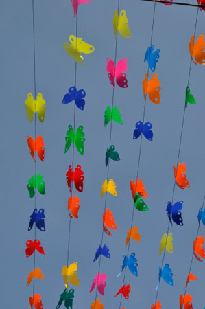 Butterfly garland in urban decorationの写真素材