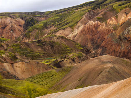 colorfull rock and lava field at Landmannalaugar, Icelandの写真素材