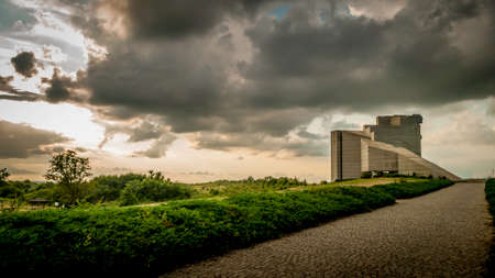 The Founders of the Bulgarian State monument watches over the city of Shumen as dramatic clouds...