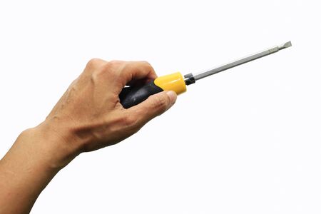 hand holding screwdriver and white isolatedの写真素材