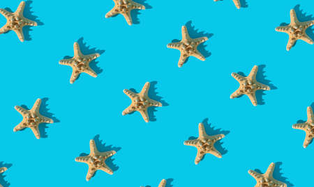 Starfish pattern on a blue background. Summer creative wallpaper minimal concept. Tropical vibes....