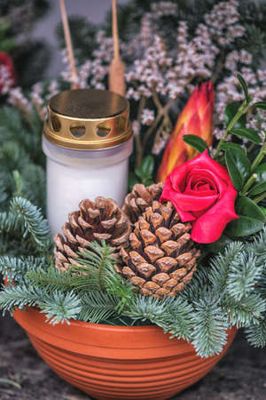 Snitch and wreaths from flowers, All Saints Day conceptの写真素材