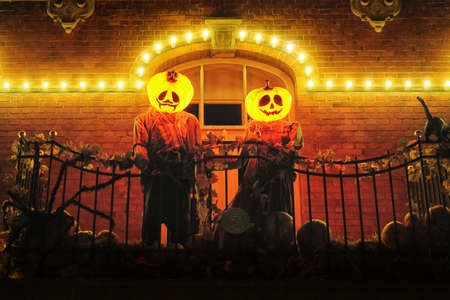 Picture of scary zombie halloween pumpkin with angry faces.