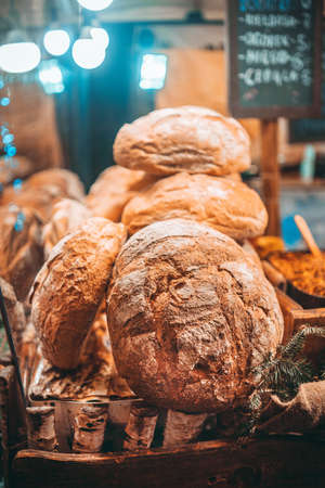 Fresh baked bread at the night market in Gdansk, Polandの写真素材