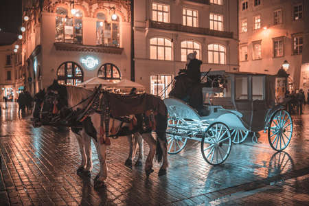 Gdansk, Poland - January 3, 2019: Street view in the old town Gdansk at night.のeditorial素材