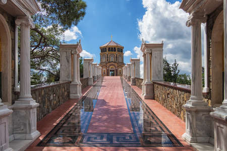 CYPRUS, PAPHOS - OCTOBER 2018: Kykkos monastery with famous mosaics inlaid with goldのeditorial素材