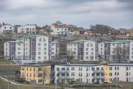 Picture of colored suburban apartment building. Scandinavian styleの写真素材