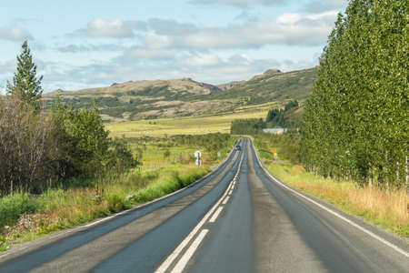 Beautiful view from the car at summer of road trip car at Westfjords in Icelandの写真素材
