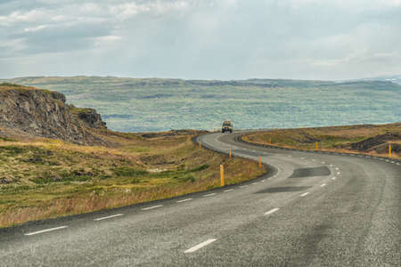 Beautiful view from the car at summer of road trip car at Westfjords in Iceland