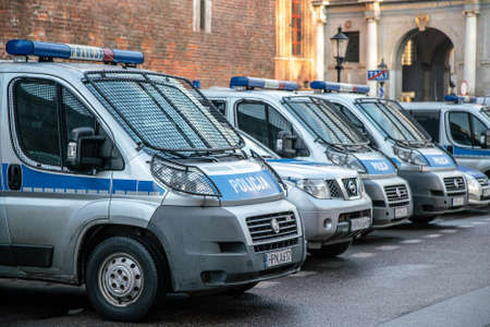 Krakow, Poland - January 2019: Editorial Image of the police car in Krakow city centre.のeditorial素材