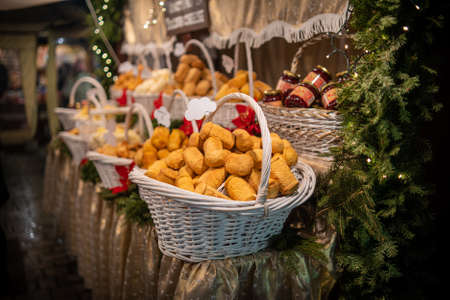 Picture of Bread or loafs on display in a christmas setting at a market in Gdansk, Polandの写真素材