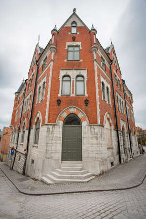 Picture of old vintage scandinavian style houses in the Visby city, Swedenの写真素材