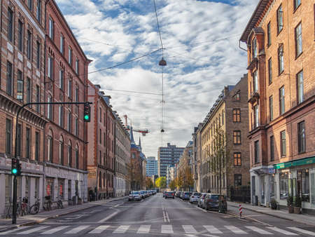 Copenhagen, Denmark - October 21, 2019: Street view in the Central Copenhagen, Denmarkのeditorial素材
