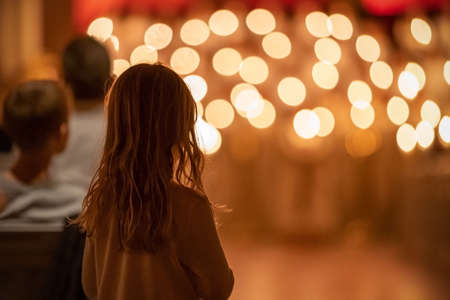 Vaxjo, Sweden - December, 2019. Saint Lucia Day choir celebrates the coming of Christmas in the churchのeditorial素材