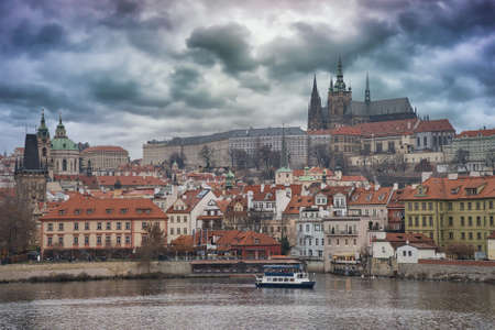 Prague, Czech Republic - December 2019: Hradcany is the Praha Castle with hurches, chapels, halls...