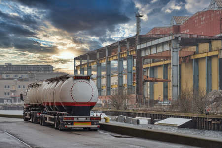 Image of oil tanker truck and petrochemical industry estateの写真素材