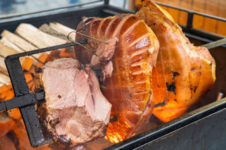 Image of Street food market cooking tasty meat on the skewerの写真素材