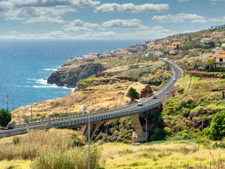Coastline Madeira with Highway along Santa Cruz and a view at the airportの写真素材