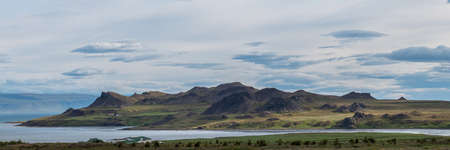 Panoramic view of the Atlantic Ocean and the road in the East Fjords, Icelandの写真素材