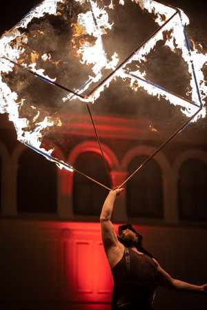 Vaxjo, Sweden - January, 2020. Christmas Fire show night eventのeditorial素材