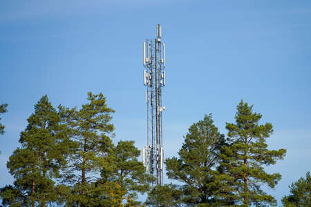 Telecommunication tower of 4G 5G cellular. Wireless Communication Transmitterの写真素材