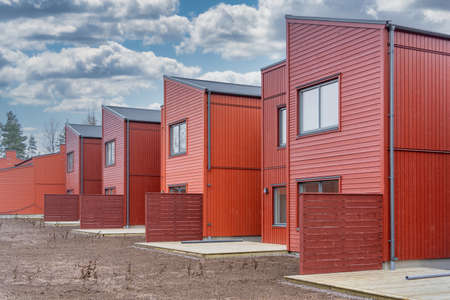 Street with Scandinavian style just finished townhouses or condominium apartmentsの写真素材