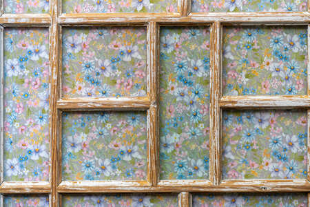 Image of Vintage flowers texture wall texture with wooden frames