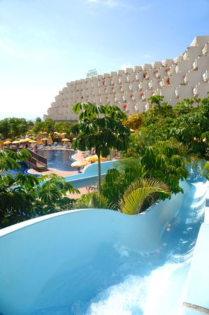 Waterslide and hotel area.のeditorial素材