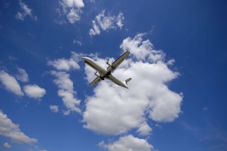 Plane on a blue and cloudy sky