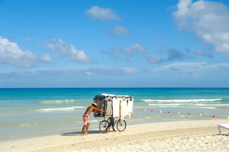 Costline at tropical beach and beach vendor Varadero Cubaの写真素材