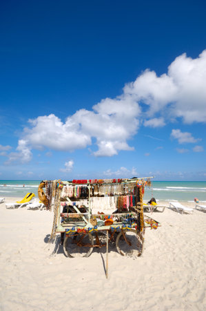 Costline at tropical beach and beach vendor Varadero Cubaの写真素材