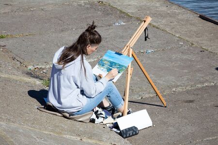 St. Petersburg, RUSSIA - CIRCA August 2015: In the Gulf of Finland, near the ferry port in the town of Lomonosov held the fifth anniversary "Oranienbaum Maritime Festival"のeditorial素材
