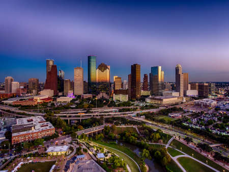Houston city skyline over the blue skyのeditorial素材