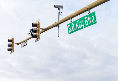Memphis, TN / USA: B.B. King Blvd street sign on traffic light in Memphis, TNのeditorial素材