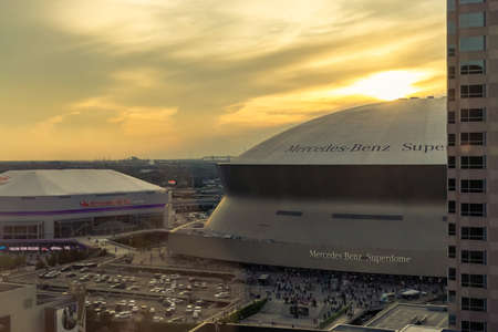 New Orleans, LA, USA: New Orleans Skyline with Mercedes-Benz Superdome and Smoothie King Center in New Orleans Louisianaのeditorial素材