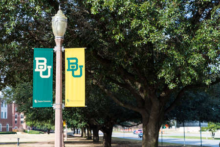 Waco, TX / USA: Baylor University banners on light poles, with copy spaceのeditorial素材
