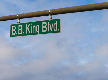 Memphis, TN / USA: B.B. King Blvd street sign on traffic light in Memphis, TNのeditorial素材