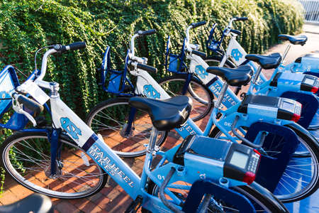 Chapel Hill, NC / USA - October 24, 2020: Tarheel Bikes, rental bicycles, on the Campus of UNC, University of North Carolina at Chapel Hillのeditorial素材