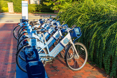 Chapel Hill, NC / USA - October 24, 2020: Tarheel Bikes, rental bicycles, on the Campus of UNC, University of North Carolina at Chapel Hillのeditorial素材