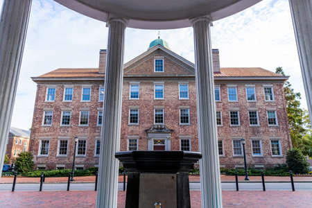Chapel Hill, NC / USA - October 22, 2020: Looking thru The Old Well to see The South Building on the campus of the University of North Carolina, UNC.のeditorial素材