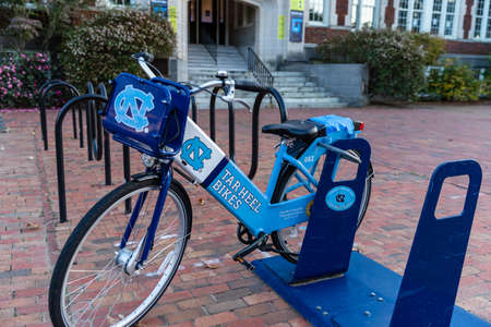 Chapel Hill, NC / USA - October 23, 2020: Tar heel Bikes, rental bicycle, on the Campus of UNC,...