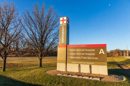 Ames, IA, USA - December 4, 2020: Iowa State University College of Veterinary Medicine Animal Emergency Entranceのeditorial素材