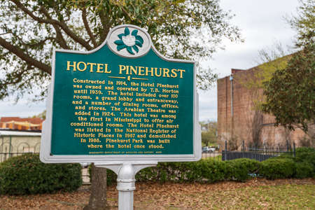 Laurel, MS - March 20, 2021: Historic Marker for the Hotel Pinehurst in Laurel, MS, one of the first to have air conditioningのeditorial素材
