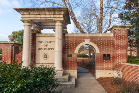 Oxford, MS - February 2, 2021: Entrance to the University of Mississippi in Oxford, MS