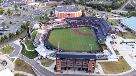 Starkville, MS - 2021: Dudy Noble Field and the Humphrey Coliseum on the Mississippi State University Campusのeditorial素材