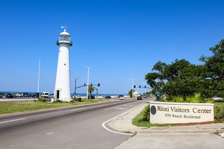Biloxi, MS - June 2022: The Biloxi Lighthouse, built in 1848.のeditorial素材